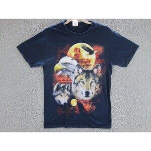 Vintage Jerzee Shirt Mens Small Wolf Eagle America Funny Graphic 90s Y2K